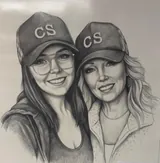 Hand-drawn portrait of Robin and Amberly